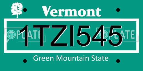 1TZI545 Vermont License Plate