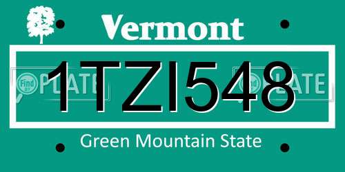1TZI548 Vermont License Plate