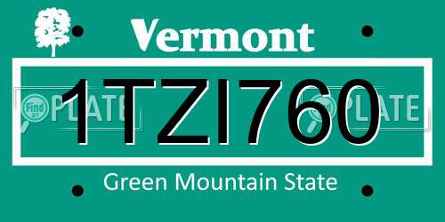 1TZI760 Vermont License Plate