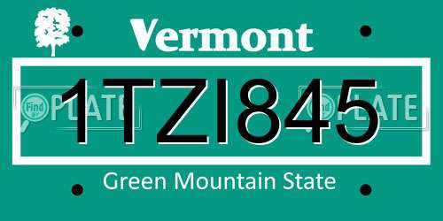 1TZI845 Vermont License Plate