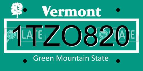 1TZO820 Vermont License Plate