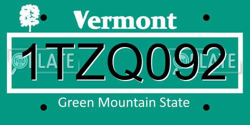 1TZQ092 Vermont License Plate