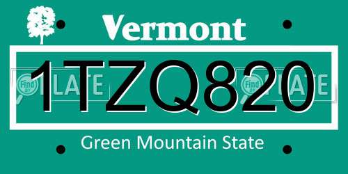 1TZQ820 Vermont License Plate