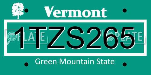 1TZS265 Vermont License Plate