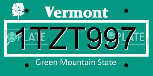 1TZT997 Vermont License Plate
