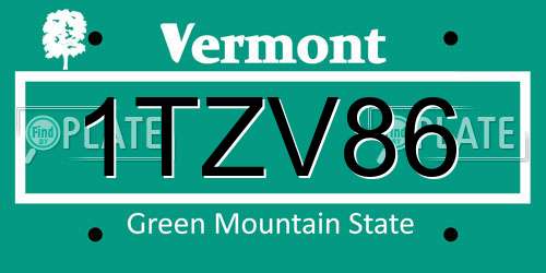 1TZV86 Vermont License Plate