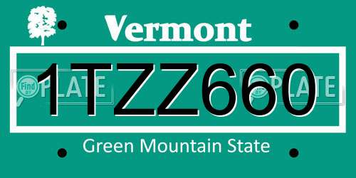 1TZZ660 Vermont License Plate