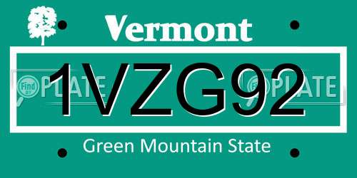1VZG92 Vermont License Plate