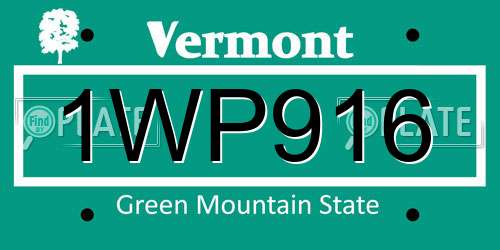1WP916 Vermont License Plate