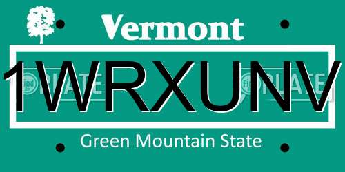 1WRXUNV Vermont License Plate