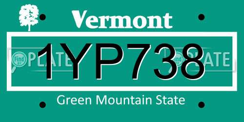 1YP738 Vermont License Plate