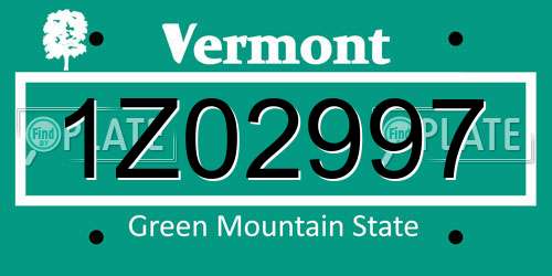 1Z02997 Vermont License Plate