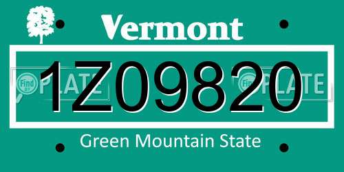1Z09820 Vermont License Plate