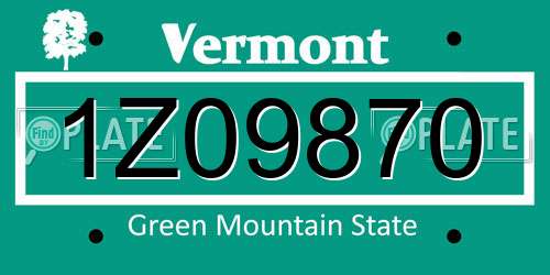 1Z09870 Vermont License Plate