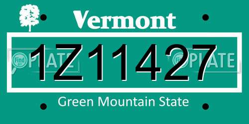 1Z11427 Vermont License Plate