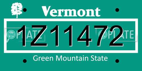 1Z11472 Vermont License Plate