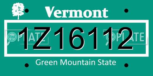 1Z16112 Vermont License Plate