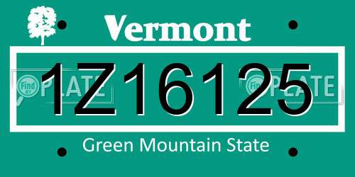 1Z16125 Vermont License Plate