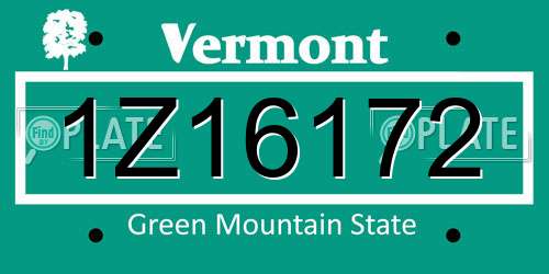 1Z16172 Vermont License Plate