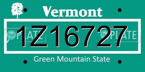 1Z16727 Vermont License Plate