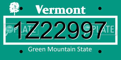 1Z22997 Vermont License Plate