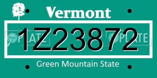 1Z23872 Vermont License Plate