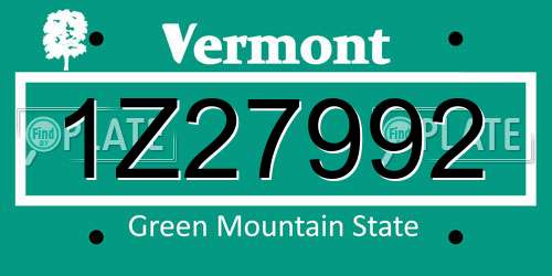 1Z27992 Vermont License Plate