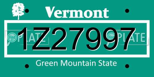 1Z27997 Vermont License Plate