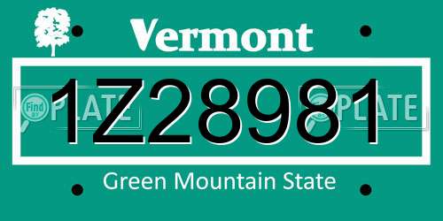 1Z28981 Vermont License Plate