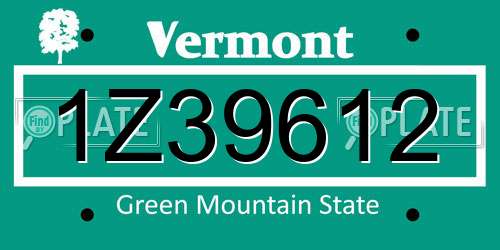 1Z39612 Vermont License Plate