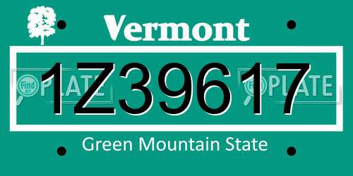 1Z39617 Vermont License Plate