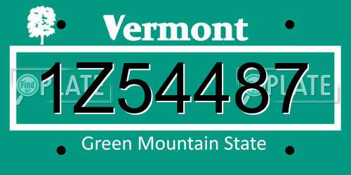 1Z54487 Vermont License Plate