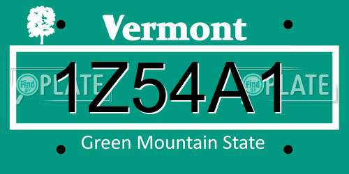 1Z54A1 Vermont License Plate