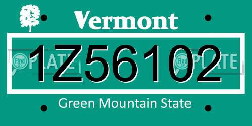 1Z56102 Vermont License Plate