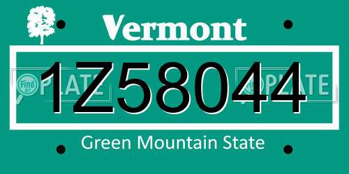 1Z58044 Vermont License Plate