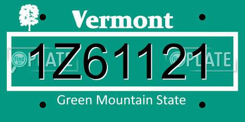 1Z61121 Vermont License Plate