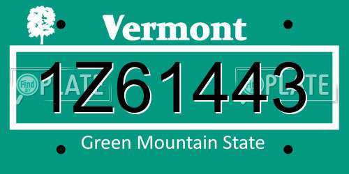 1Z61443 Vermont License Plate