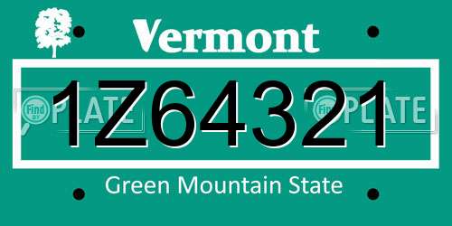 1Z64321 Vermont License Plate