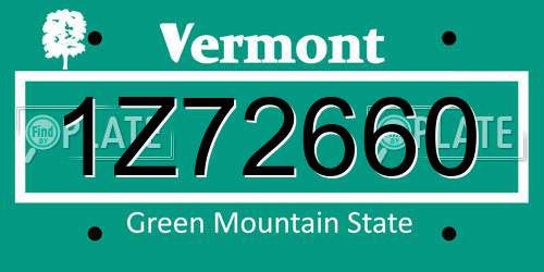 1Z72660 Vermont License Plate