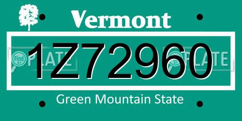 1Z72960 Vermont License Plate