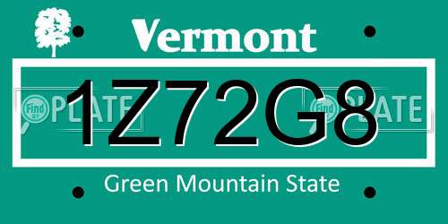 1Z72G8 Vermont License Plate