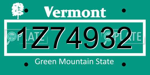 1Z74932 Vermont License Plate
