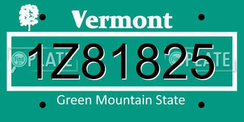 1Z81825 Vermont License Plate