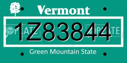 1Z83844 Vermont License Plate