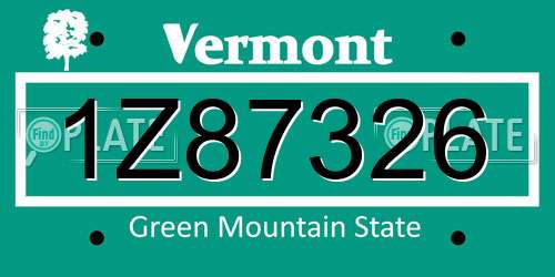 1Z87326 Vermont License Plate