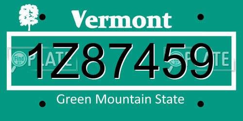 1Z87459 Vermont License Plate
