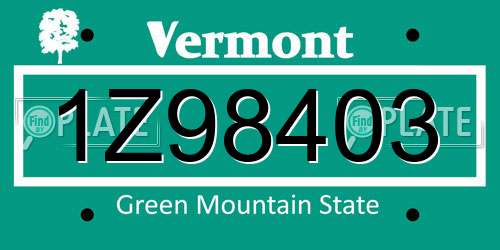 1Z98403 Vermont License Plate