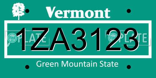 1ZA3123 Vermont License Plate
