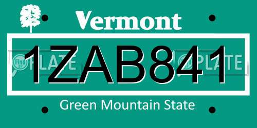 1ZAB841 Vermont License Plate