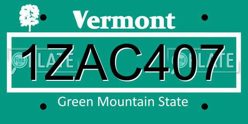 1ZAC407 Vermont License Plate